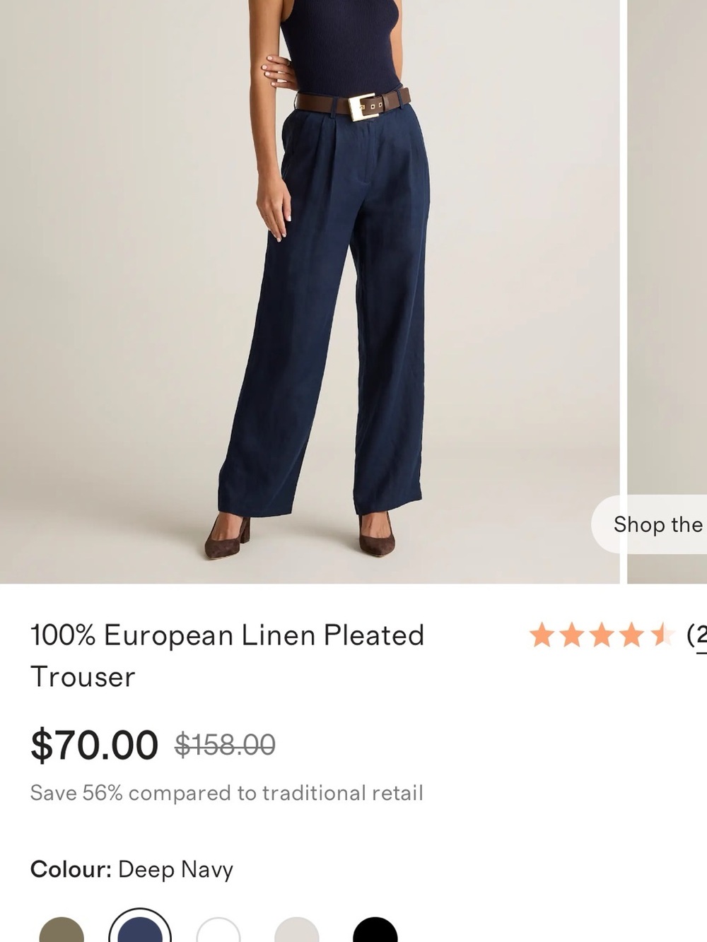 Quince Deep Navy Wide-Leg Linen Trousers with Pleated Front